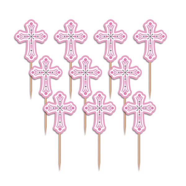 Cupcake Topper - Cross Pink